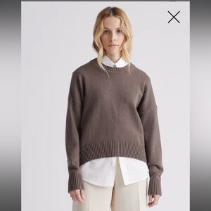 NWT Quince 100% Organic Cotton Boyfriend Crew Sweater - Small - Heather Brown